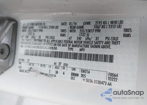 2014 Ford Escape Se из США, поврежденный, VIN 1FMCU9G93EUC38530